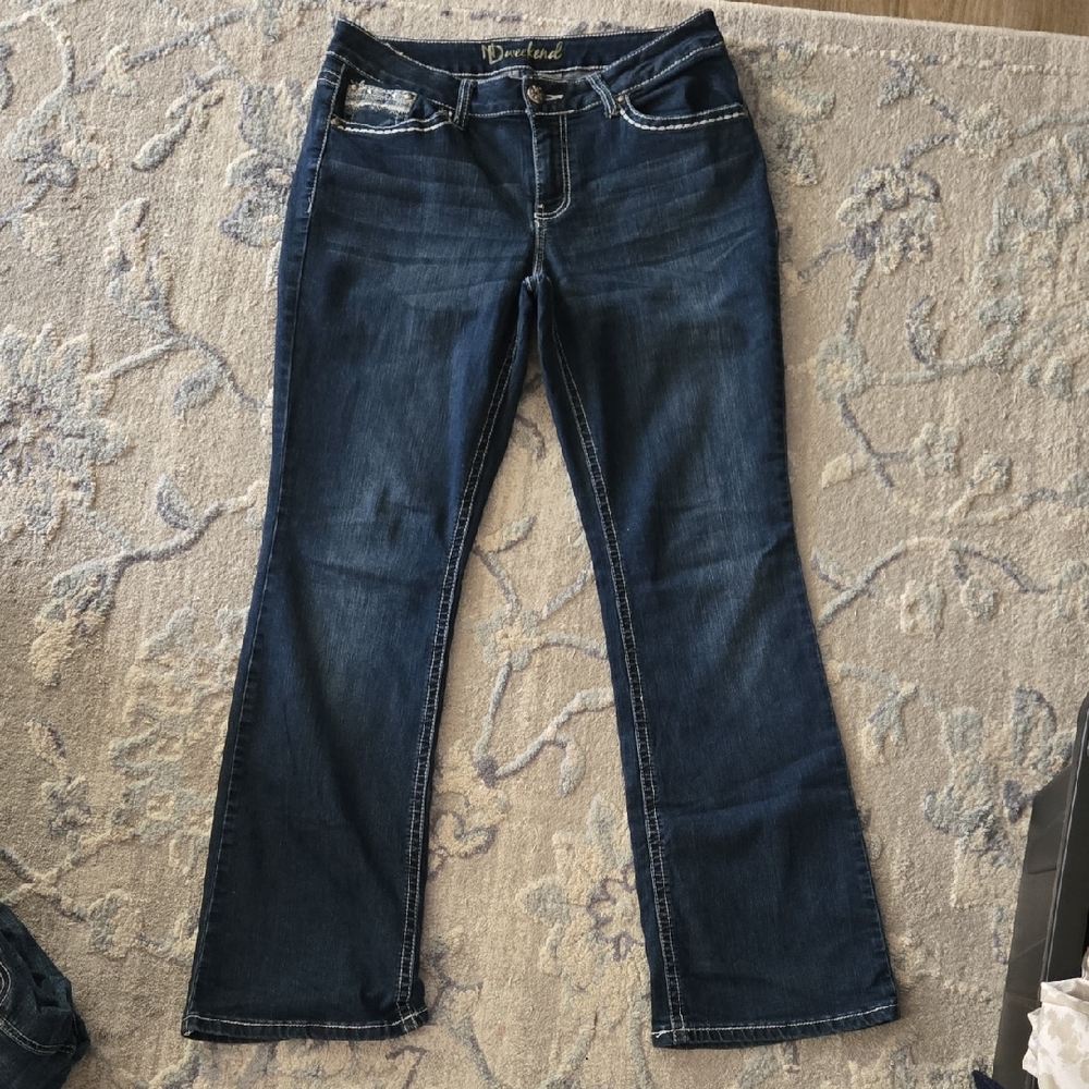 new directions Dark Blue Flare Jeans with Contrast Stitching